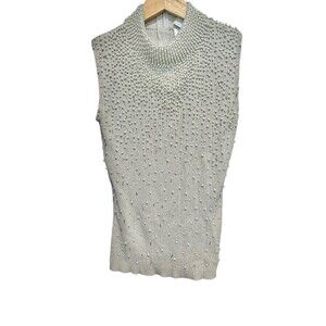 Belldini Vintage Sleeveless Tank Top Silk Size Large Beaded Detailing Mock Neck